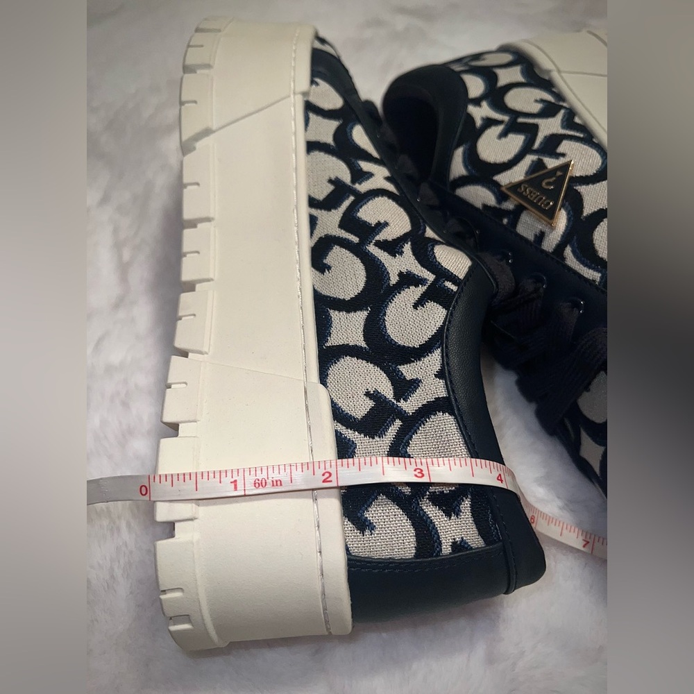 GUESS Women's Blue and Cream Patterned Platform Sneakers - Picture 5 of 10